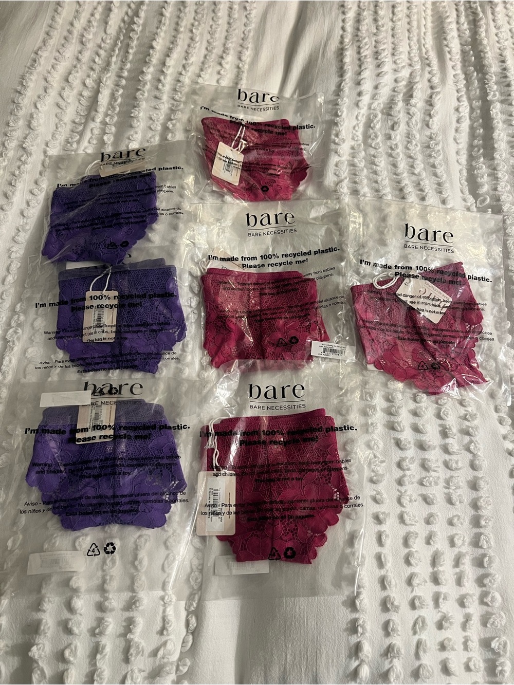 Bare Necessities Women's Lace panties- Berry and Purple. NWT..7 pairs.